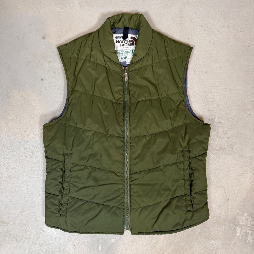 vintage 70s The North Face National Park Puffer Vest Olive Green Mens M USA